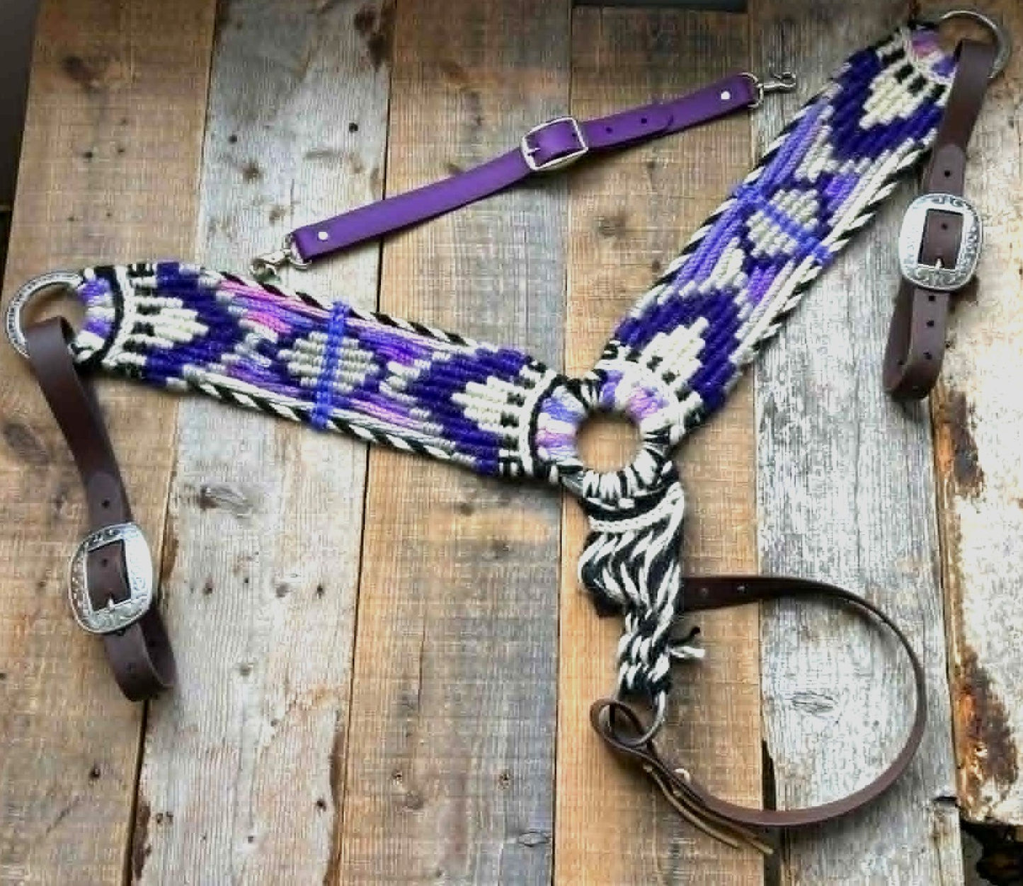 Genuine mohair halter & breastplate set – Biothane bridle & reins (Purple)