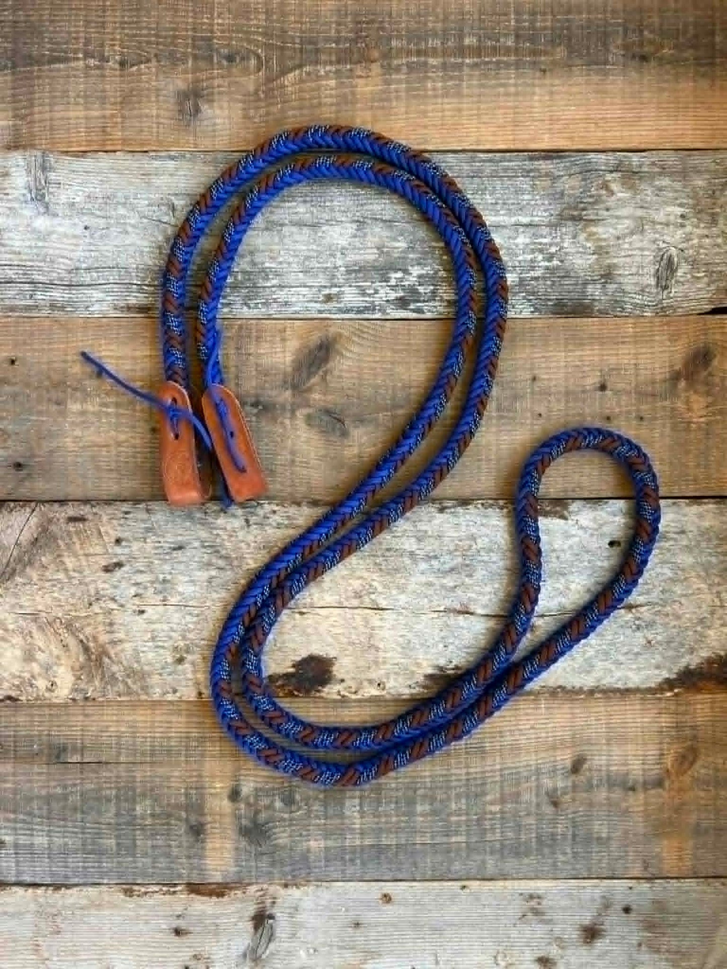 Rênes tressées en paracorde – Tons bleu royal et brun
